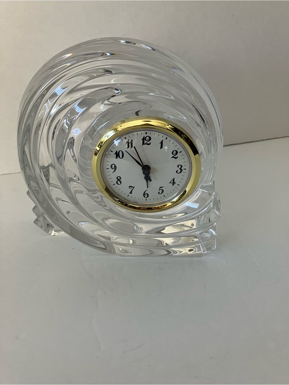 Lenox Crystal Waterscape Wave Desk Clock with Gold Trim